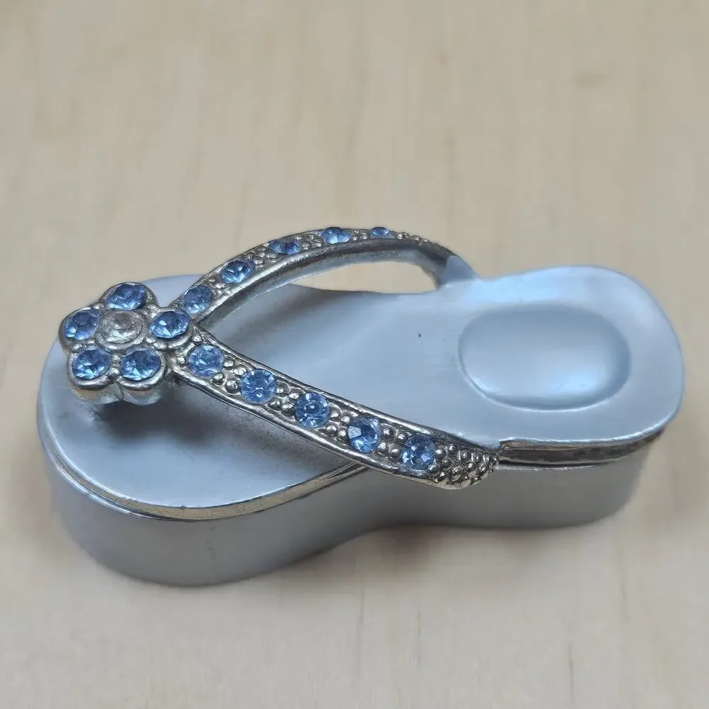 Blue FlipFlop Jeweled Keepsake Trinket Box gold-plated trim Austrian Crystals